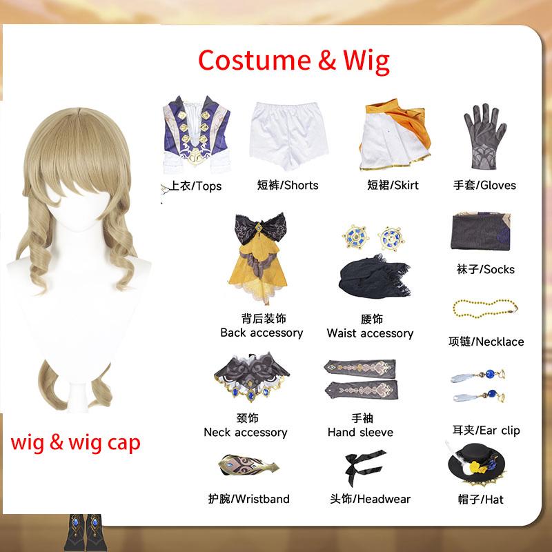 Navia Cosplay Costume Wig Long Hair With Hat Stockings Full Set Impact Fontaine  Women Party Costumes Dress