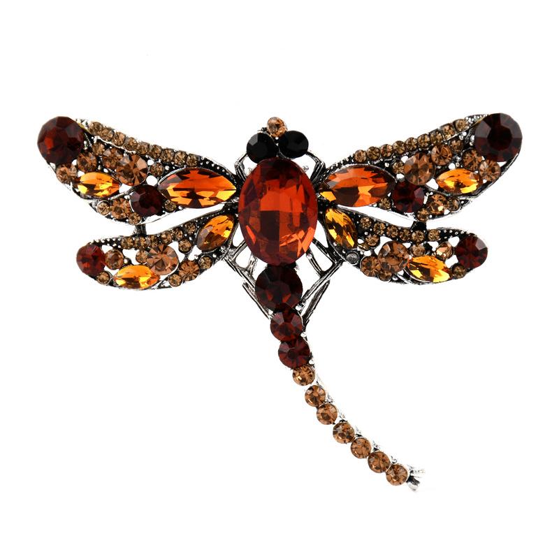 Broches Retro de Libélula de Cristal Grande para Mujer Aleación de Color Broches de Insectos Pines Regalos