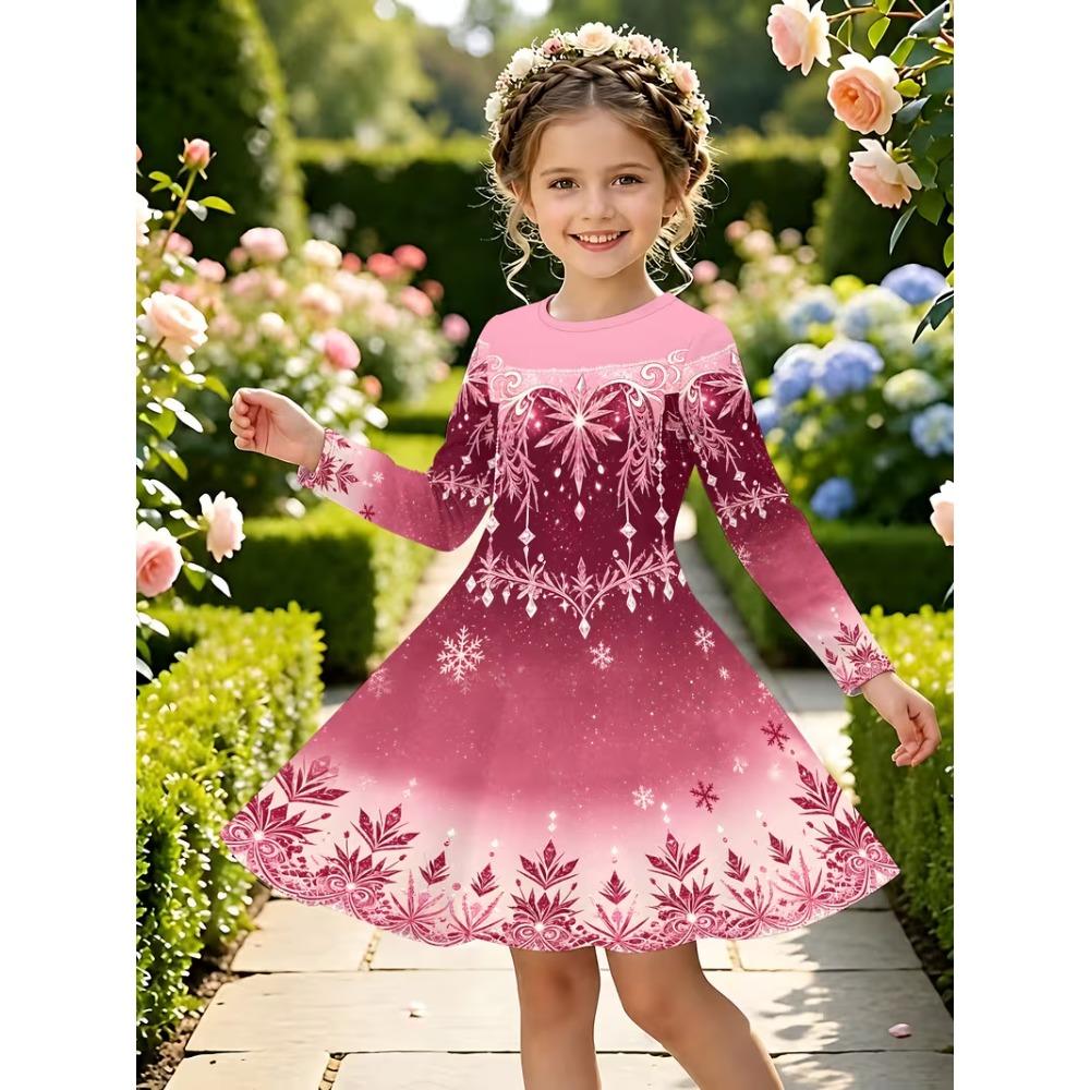 Girls' 3D Pink Gradient Dress Long Sleeve Summer Spring Vacation Daily Holiday Princess Beautiful Sweet Kids 4-12 Years Casual Dress A Line Dress