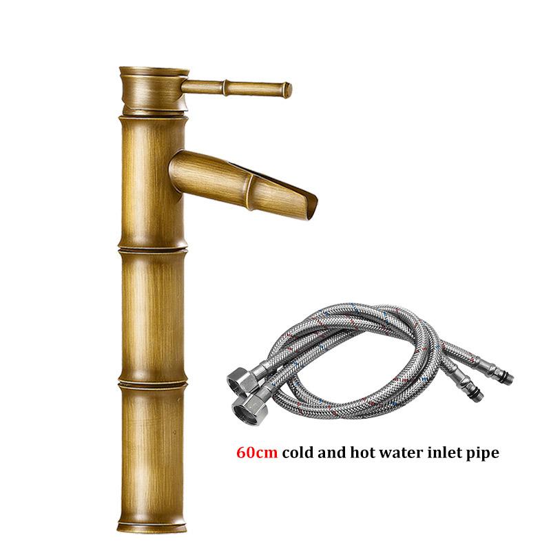 Copper Antique Bamboo Faucet European Retro Hot and Cold Basin Faucet Wash Basin Above Counter Basin Garden