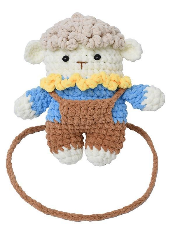 Mini Woolen Cartoon Plush Bag With Phone Pocket For Daily Use Girls Gift