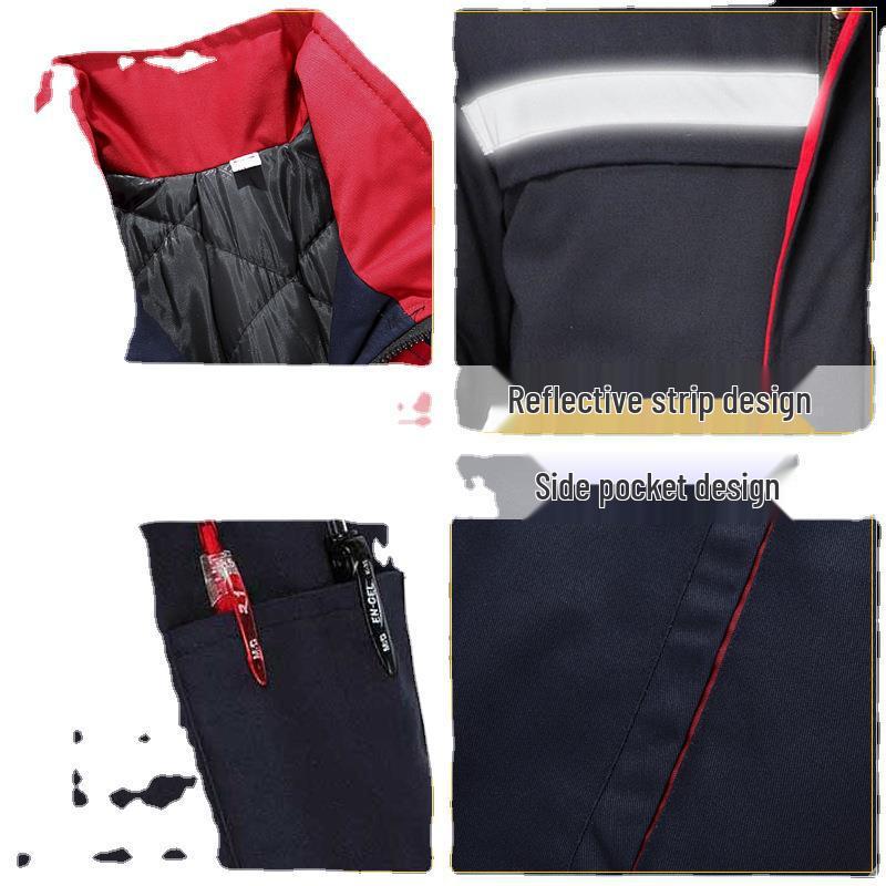 Men's Winter Workwear: Thick, Warm, Wear-Resistant Cotton Coat with Reflective Strips for Workshop and Repair Labor Protection