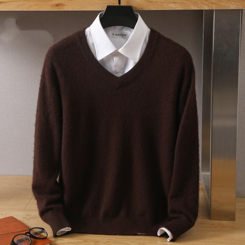 Men's Autumn and Winter V-neck Loose Solid Color Sweater Youth Bottoming Casual Knit Sweater
