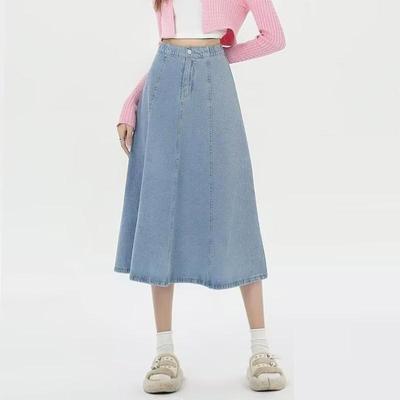 Falda Midi de Mezclilla para Mujer Primavera Otoño Estilo Urbano Cintura Alta Falda Ajustada Y2k Vintage Ropa Casual Talla Grande