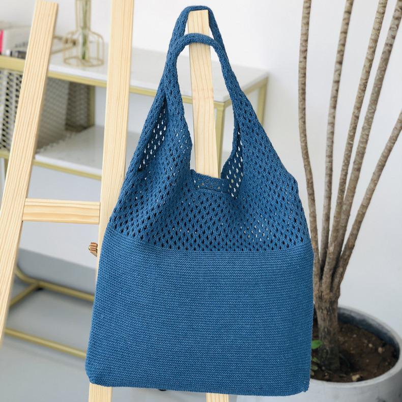 Chic Retro Women's Knitted Beach Tote – Hollow Style, Hand-Held or Shoulder Carry, Large Capacity