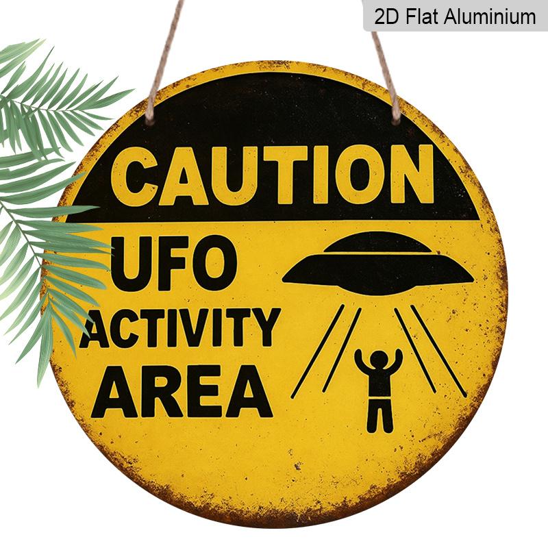 2D Flat 1pc, 8x8 In, Alien Activity Area, Aluminum Metal Decorative Signs & Plaques, Suitable for Home Cafe or Farmhouse Decoration, Festival Party