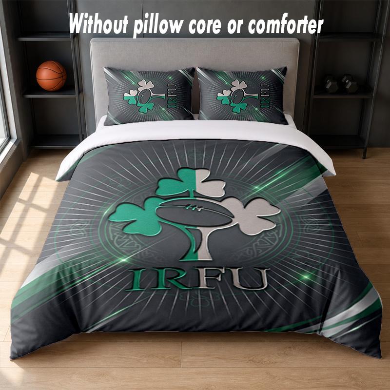 Ireland Rugby Design Bed Bedding Set 1 Duvet Cover + 2 Pillowcases Soft Breathable Household Bed Linens
