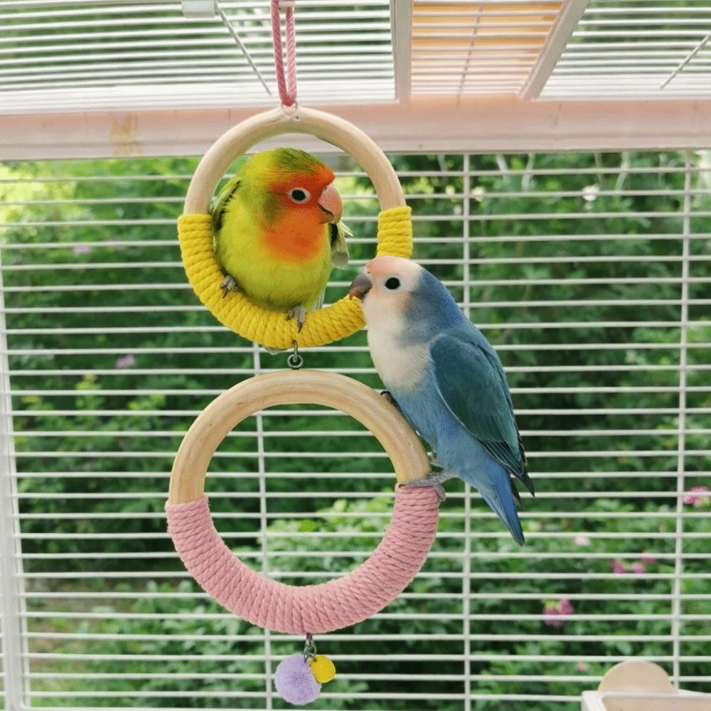 With Bell Bird Swing Toy Colored Ring Braided Chew Toy Hanging Parrot Ring Toy Bird Cage Use