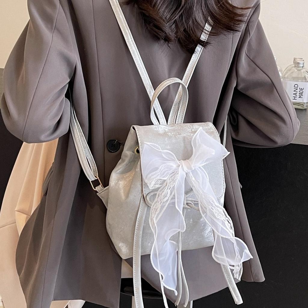 Ballet style bow backpack bag women 2025 new trendy Korean backpack cute portable shoulder bag schoolbag