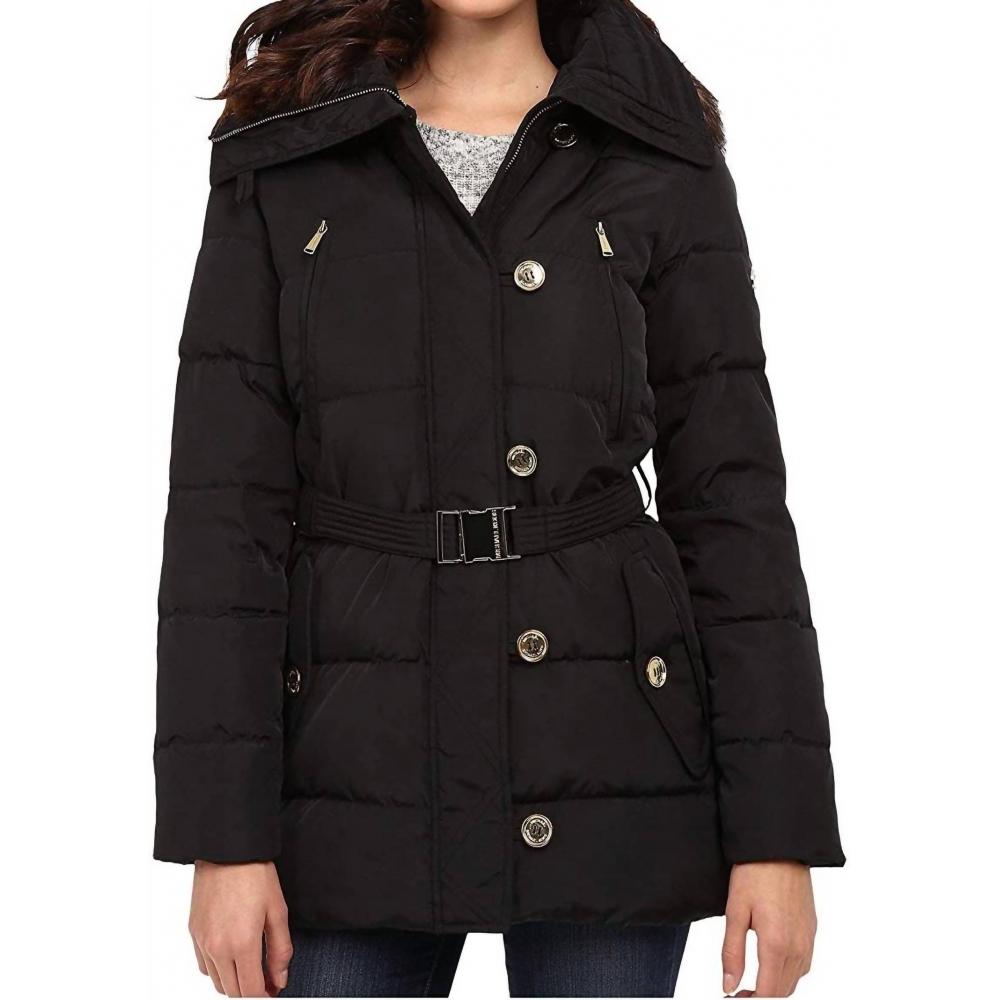 

Черный пуховик с капюшоном и меховой отделкой MICHAEL KORS черный