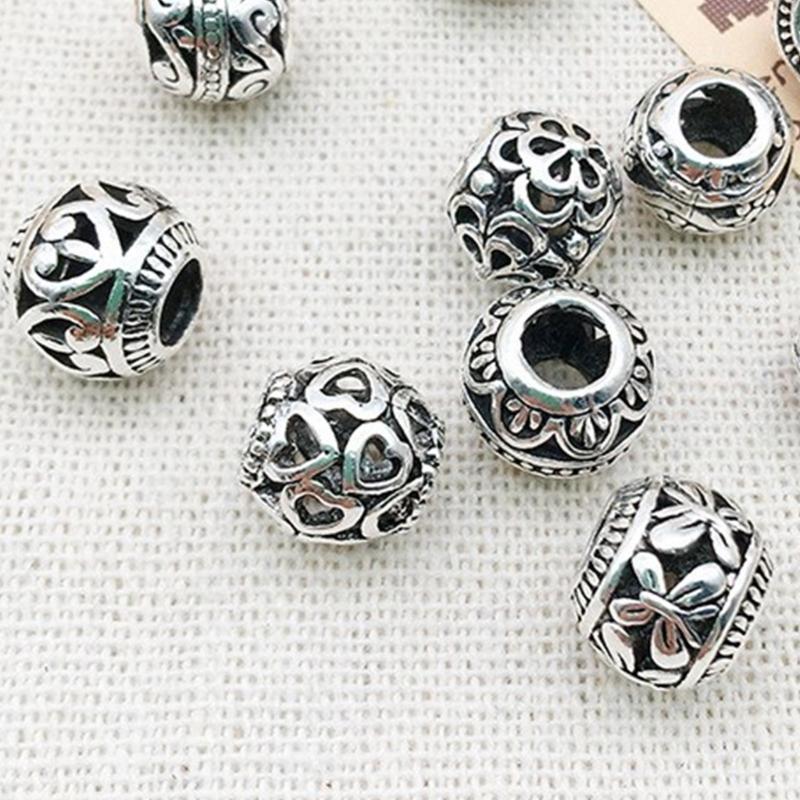 10Pieces European Style Spacer Beads with Large Holes Silver Round Spacer Beads Accessory for Creative Jewellery Making