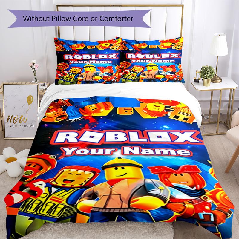 Roblox Customize Text Bed Sheet Set Design for Study room Breathable Duvet Cover Custom Room Decor Wedding Party GiftLuxury Gift for Birthday,