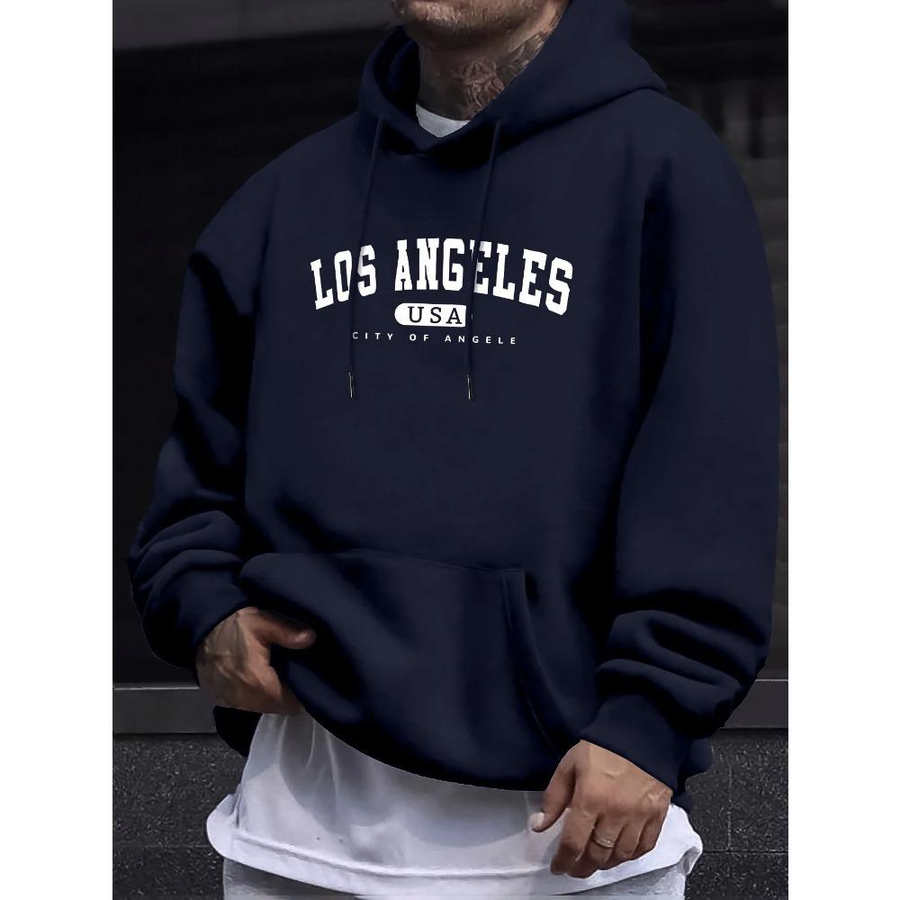 Los Angeles Usa Print Men_s Long Sleeve Drawstring Print Hoodies Tshirt COTTON For Men Casual Autumn Winter