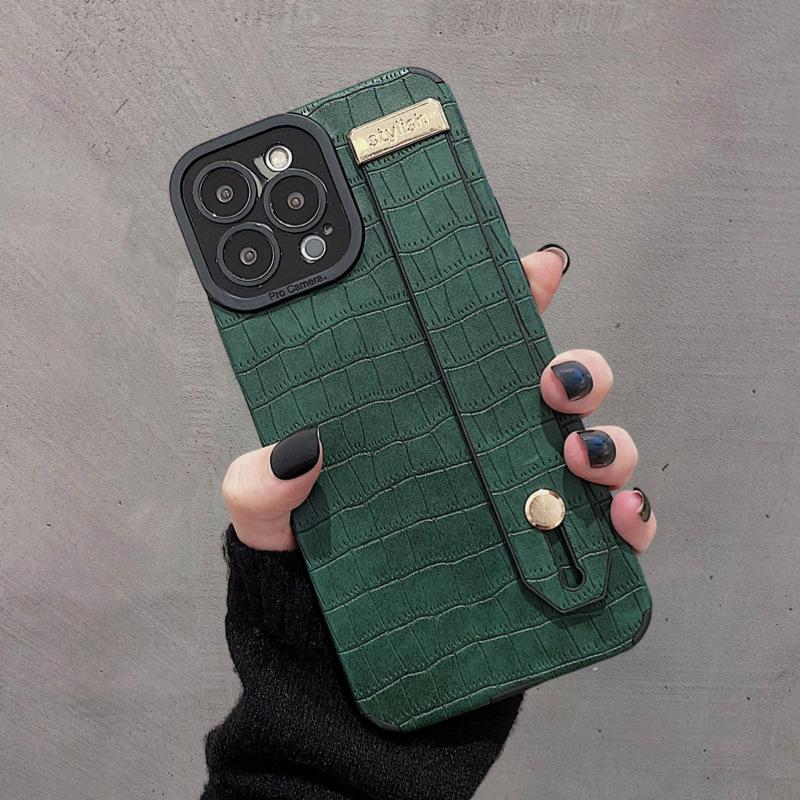 The Crocodile Pattern Wristband Is Suitable for The IPhone 14promax Phone Case Stand and The IPhone 13 Leather Pattern 12 Anti-drop Protective Case