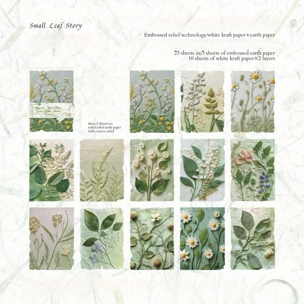 1PC Retro Embossed Plant Material Paper Flower and Grass Love Letter Series Handbook Pain Package Millet DIY Background Base Paper