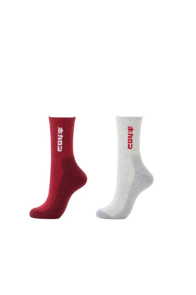 Hokaron Outdoor and Sizes Set of 2 Women's Socks, Off-White Red, 23-25cm,