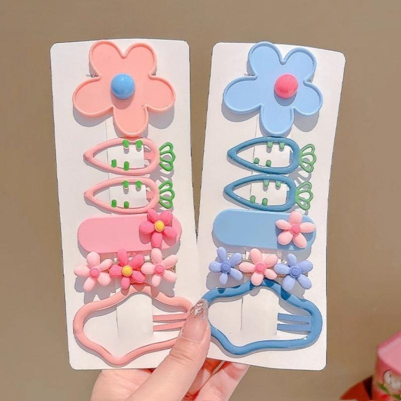 6Pcs/Set Children Candy Colors Cute Flowers Carrots Ornament Hair Clips Baby Girls Sweet Barrettes Hairpins Kids Hair Accessories