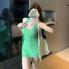 Sweet and Spicy Wind Green Polka Dot Dress Women's Summer V-neck Neck Suspender Skirt Vacation Wind Waist and Thin Short Skirt
