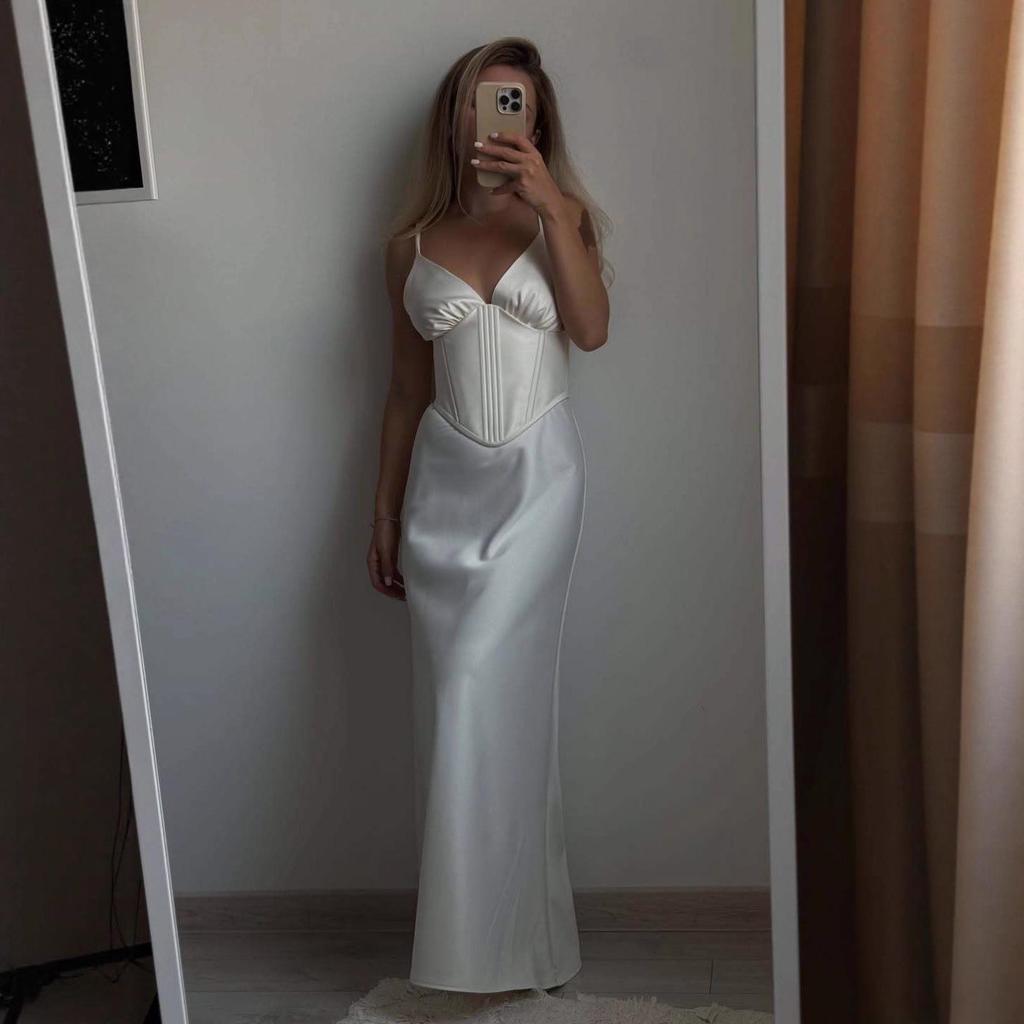 2025 Summer Satin High Waist Spaghetti Strap Backless Long Dress for Women - Sleeveless & Sexy