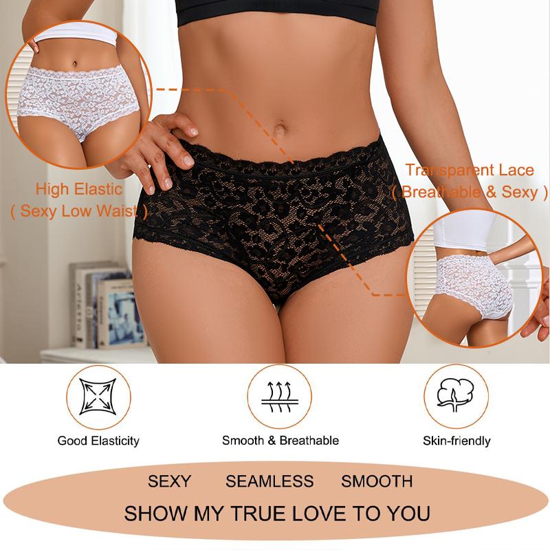 FINETOO 4Pcs Women Mid Rise Floral Lace Underpants Soft Skin-Friendly Breathable Panties High Stretch Seamless Ladies Daily Wear Briefs
