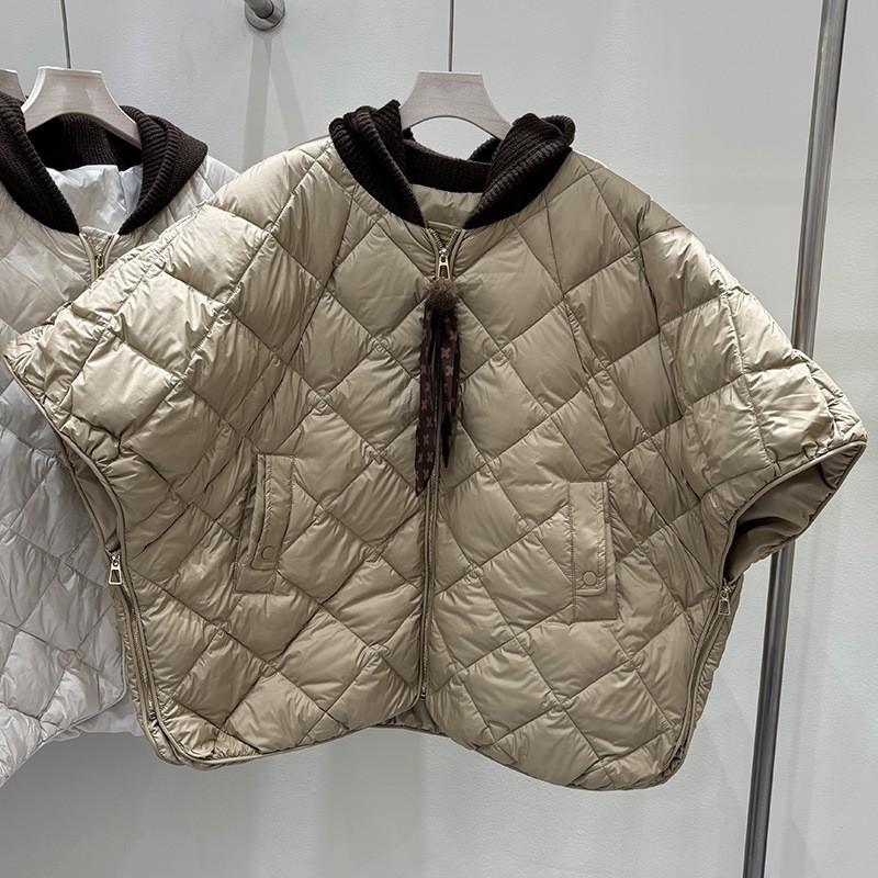 Womens Lightweight Hooded Down Vest Cape Coat 50% Duck Fill Loose Fit Winter Daily Wear