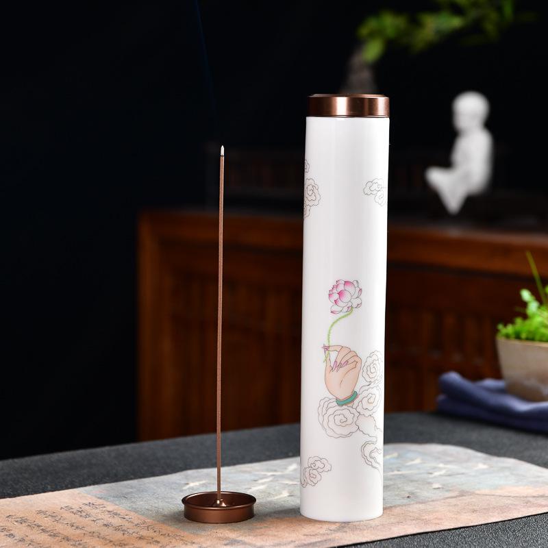 Hand-Painted Ceramic Sandalwood Incense Stick Holder with Agarwood Design Buddha Hand with Auspicious Clouds