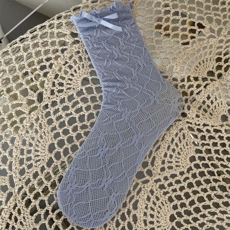 Womens Calf Socks, Sweet Girl Lace Ruffle Knee Socks Fashion Ladies Girl Princess Mesh Socks Campus Stockings