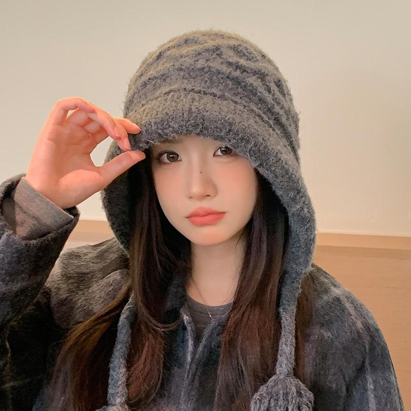 

Big Head Circumference Balaclava Autumn and Winter Outdoor Windproof and Warm Wool Hat Plus Velvet Thickened Ear Protection Hat One Size