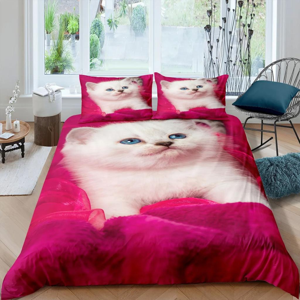 Cat Duvet Cover Set Lovely Animal Bedding Multiple Colour 23PCS Quilt Cover,TwinFullQueenKing Size Polyester Comforter Cover