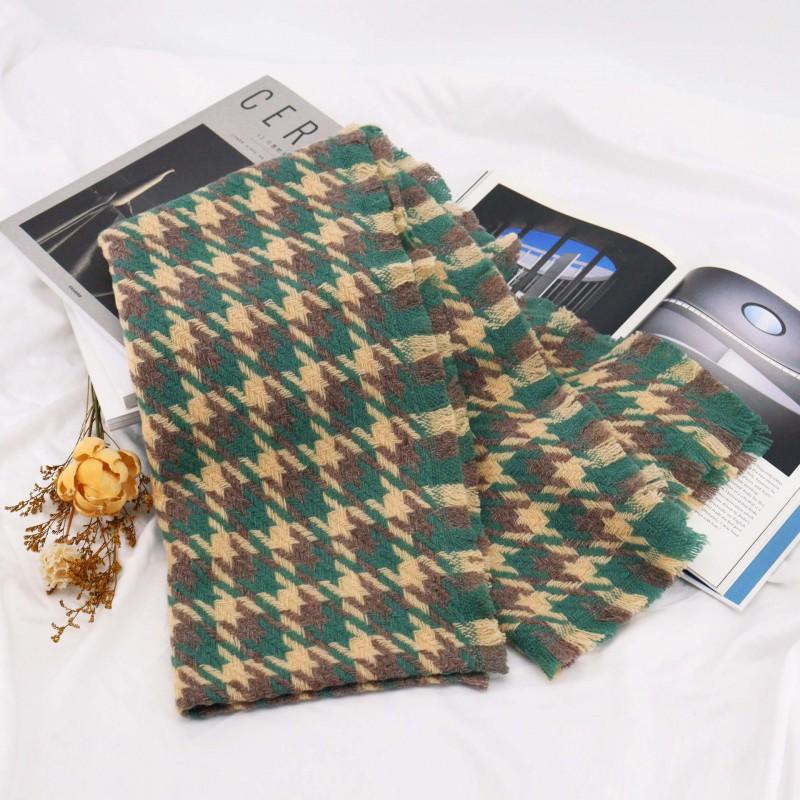 100% Wool Houndstooth Scarf Women Men Winter Warm Long Shawl Chic Elegant Wrap