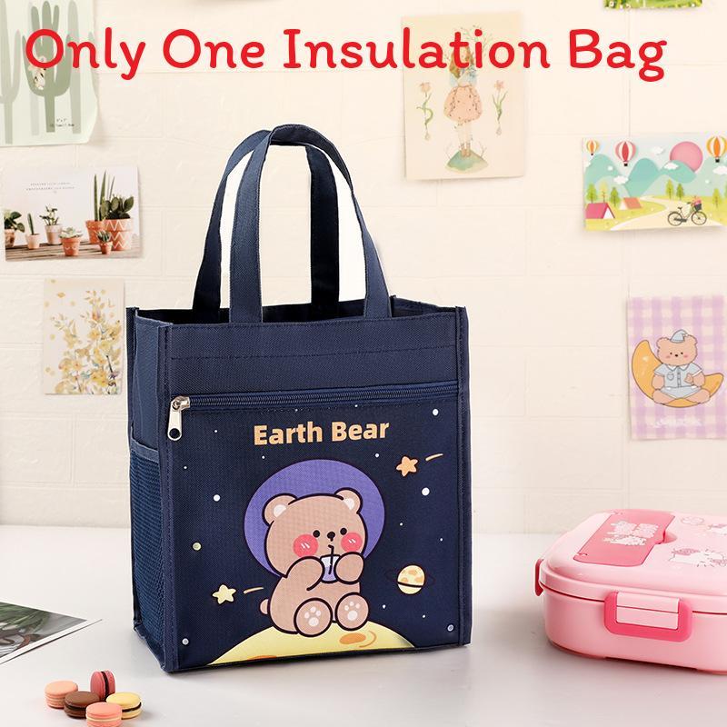 Cartoon Canvas Lunch Bag With Material For Kids School Snack Organizer