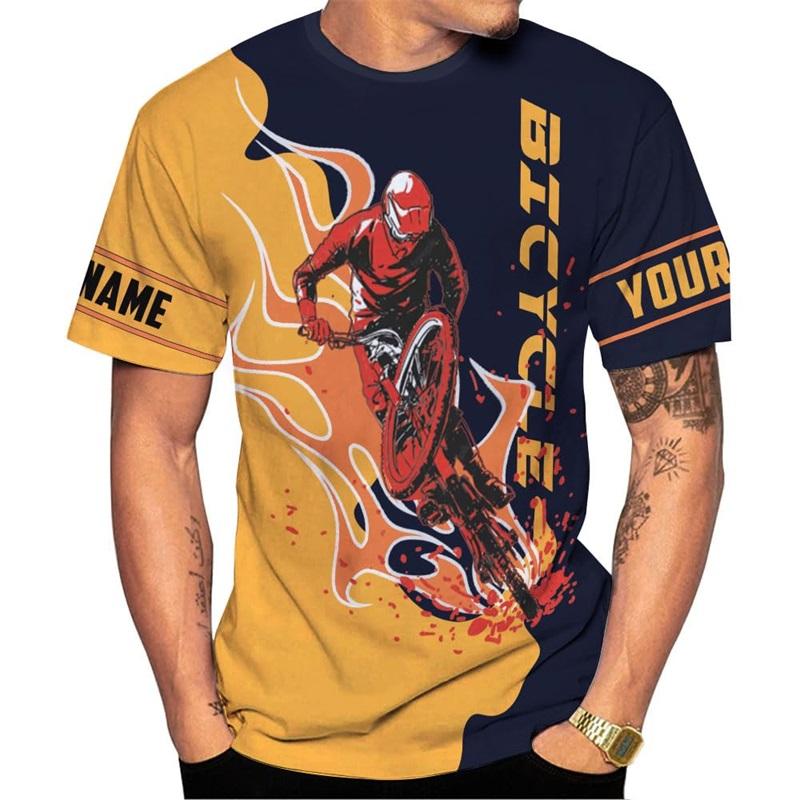 Personalized Name 3D All Over Print Men's Cycling T-Shirts Short Sleeve Oversized Bicycle Biking Tee Shirts For Men Streetwear