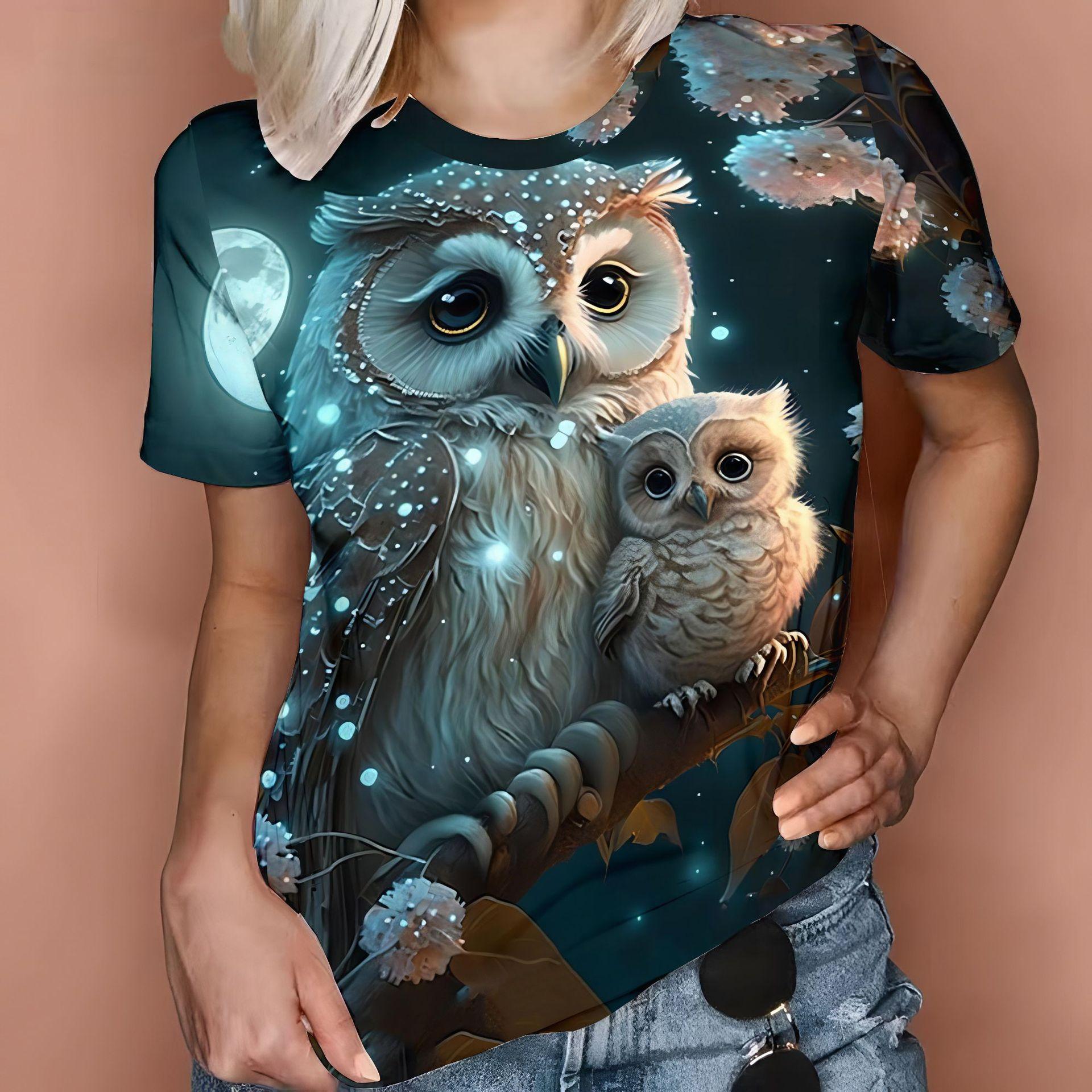 

Плюс размер Летняя повседневная футболка с принтом совы Женская футболка с круглым вырезом и коротким рукавом Винтажные топы с изображением животных Женские 6XL