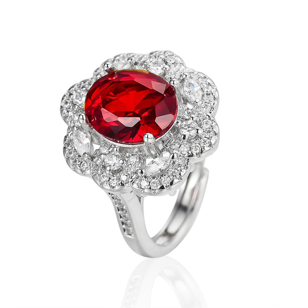 Wish Hot Sale European and American New Inlaid Colored Treasure Flash Diamond Ring Engagement Ring Atmospheric Luxury Finger Ring