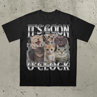 It's Goon O'Clock Cat Funny Cat T-Shirt Ironic Cat Shirt Gen Z Gooning Goon Never GoonUnhinged Weird Tee Men Clothing