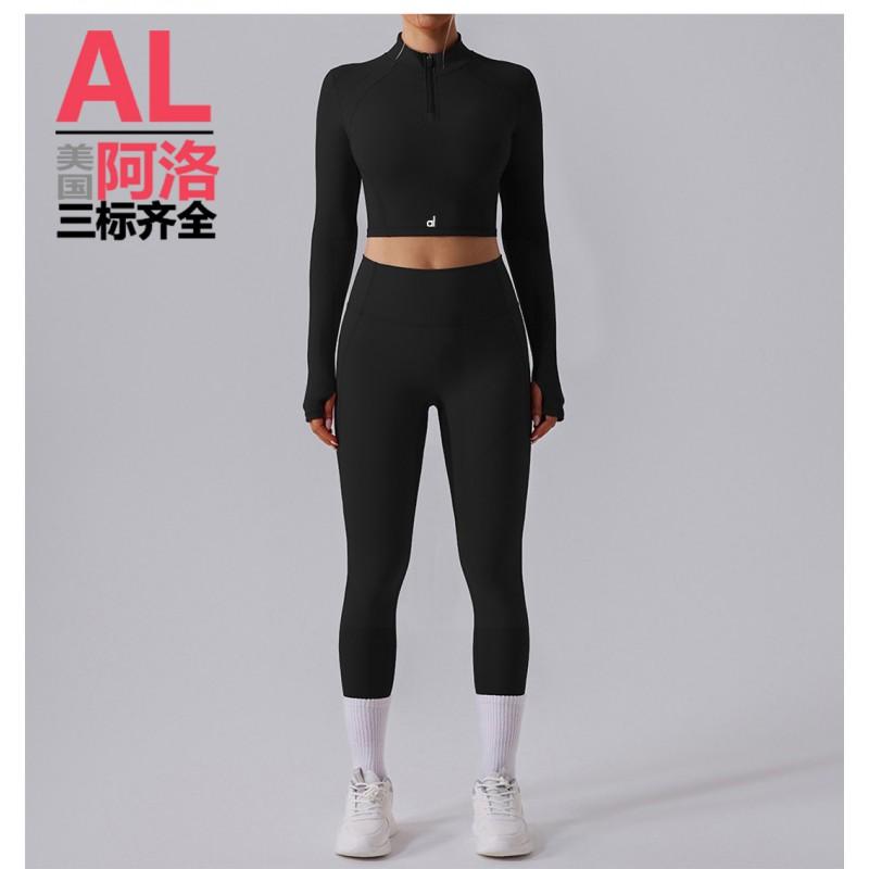 AL Alo Pnalo Yoga Set Womens Half-Zip Long Sleeve Crop Top High Waist Leggings Shorts Gym Workout Fitness Activewear
