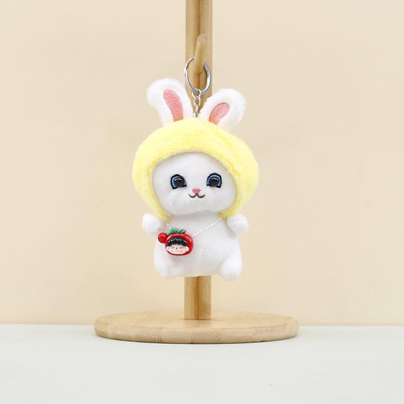 Keychain Bunny Pendant Plush Toy Stuffed Rabbit Doll Cap Bag Gift Accessories