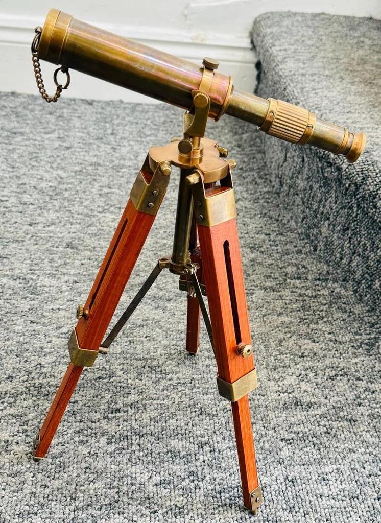 Nautical Vintage Decorative Solid Brass Telescope Antique Style with Wooden Stand