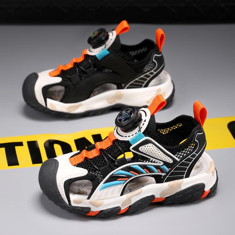 

Boys sandals 2025 summer new boys outdoor sports shoes medium and large children soft-soled bag head beach shoes tide 38 чёрный