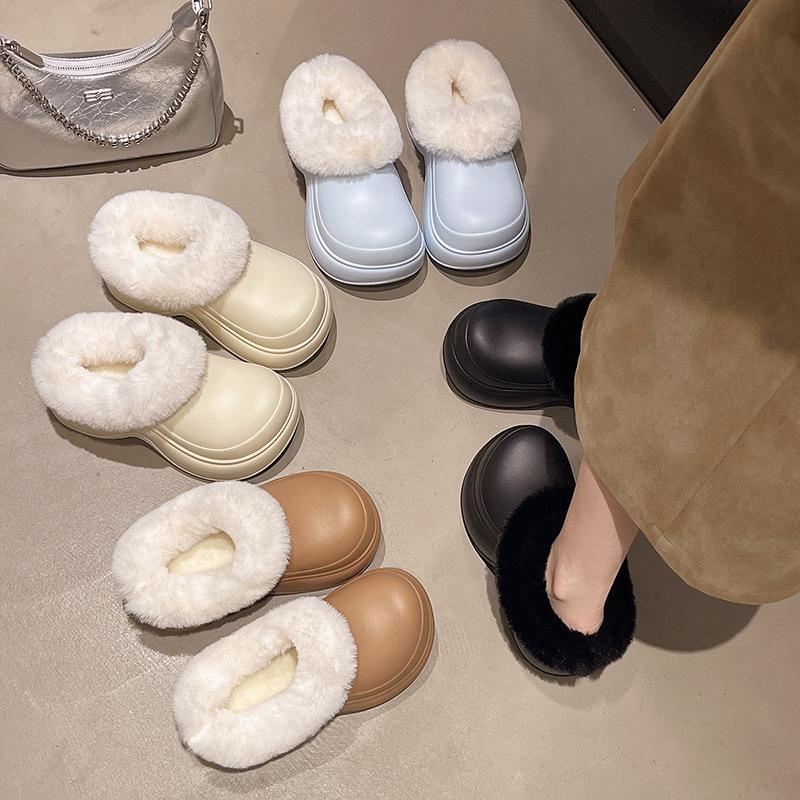 Damen Übergröße Fellmund Weiche Sohle Winter Warm Fell Ein Fuß Steigbügel Schneestiefel Flauschig Gefüttert Rutschfest Wandern Freizeit Sport Baumwollpantoffeln