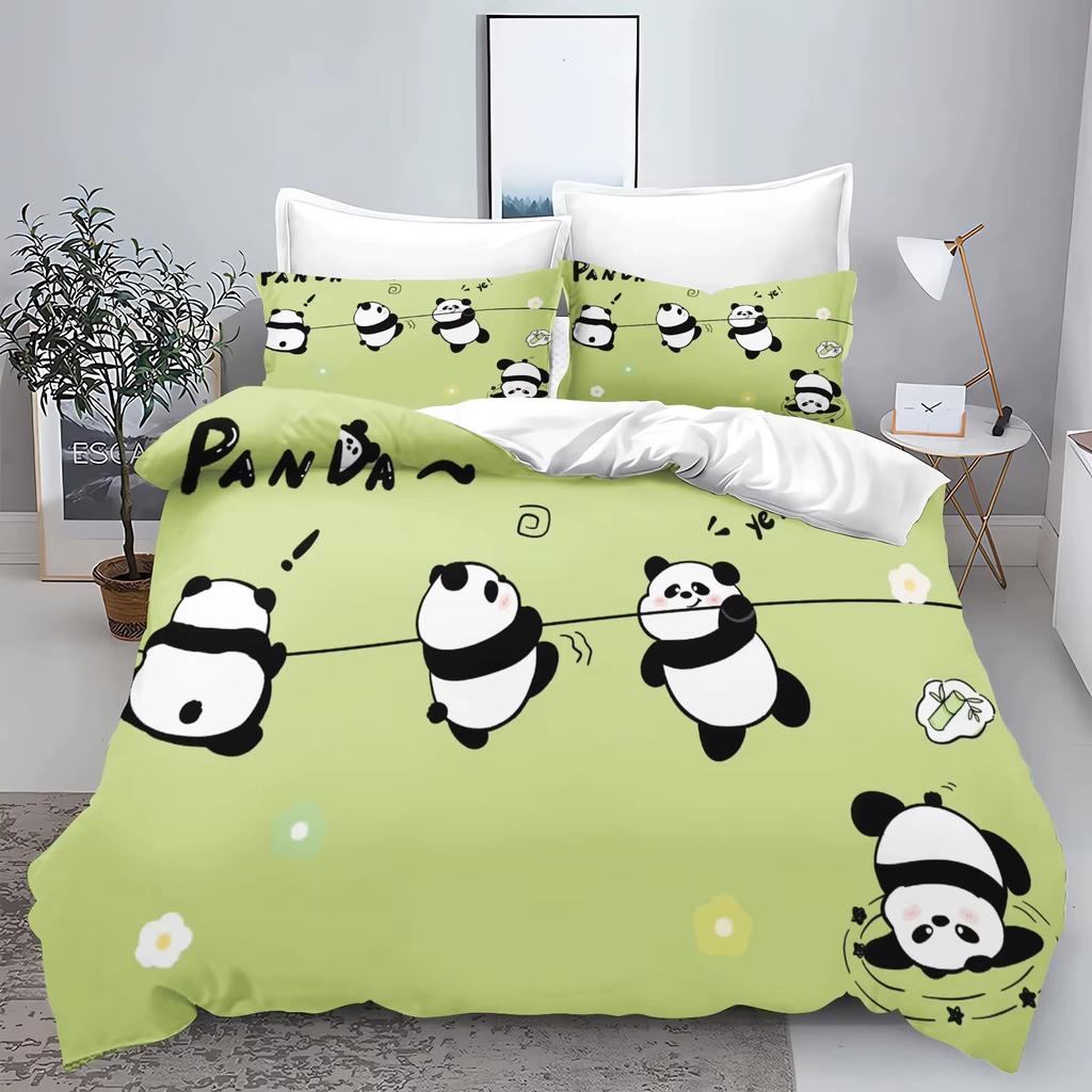 Cute Cartoon Panda 3D Printed Bedding Set Children'S Duvet Cover Pillow Case Set Anime  Polyester Home Decoration