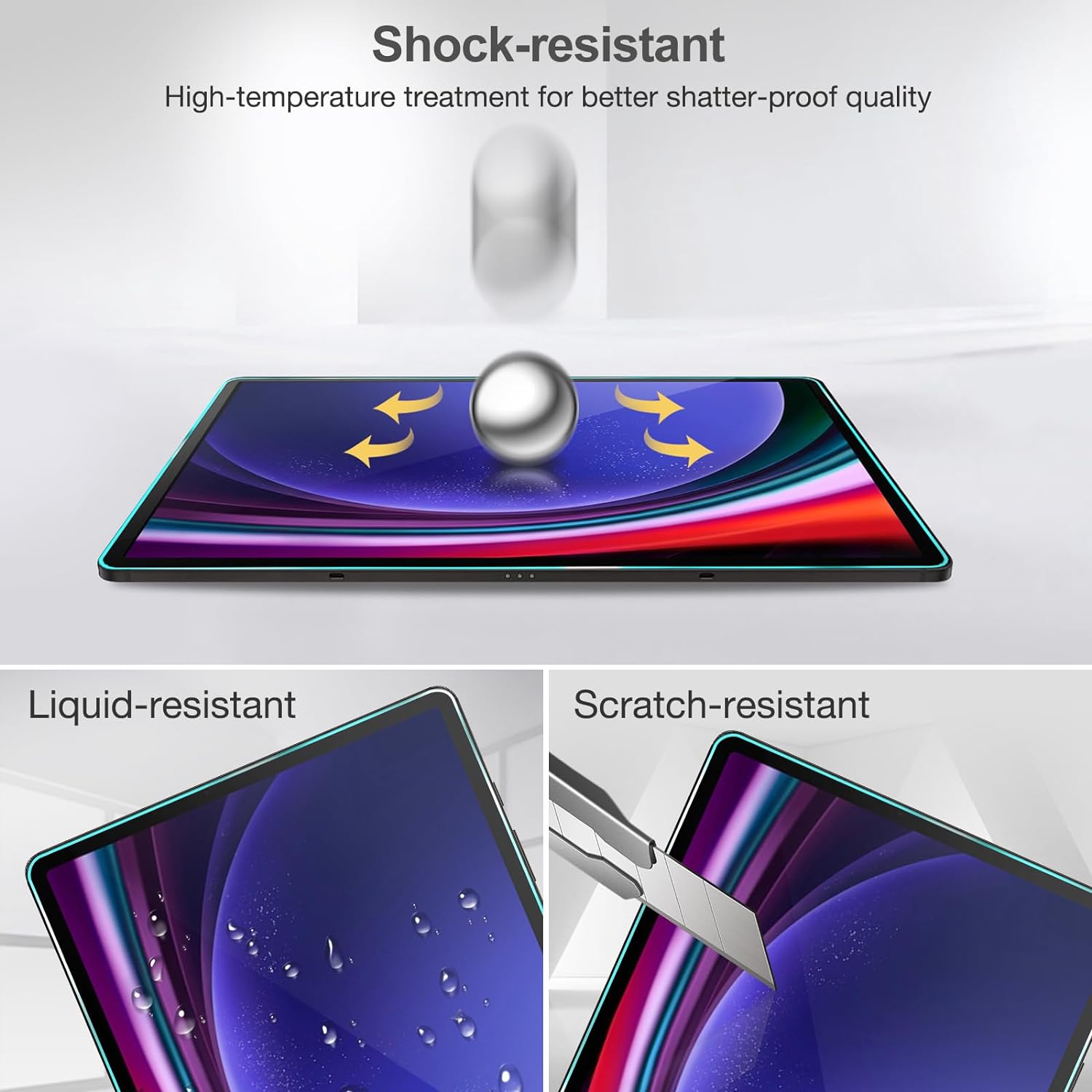 

For Samsung Galaxy Tab S9 FE+ Tablet Screen Protector Arc Edge Tempered Glass HD Clear Film Type A