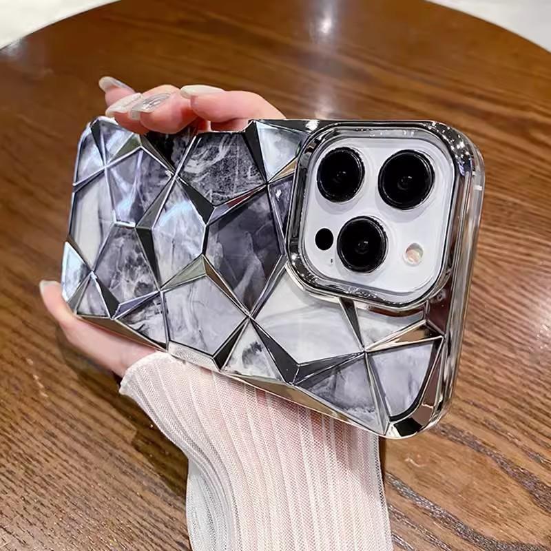 Applicable To Apple 16 Mobile Phone Case Electroplated Marble Iphone15Promax Protective Case Silicone 14 Luxury