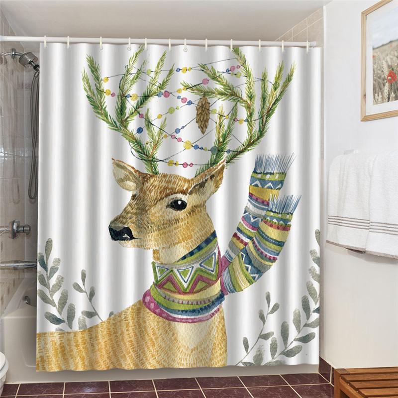 Waterproof Bath Curtains 100% Polyester Fabric Shower Curtain Thinking Elephant Printed Home Decoration Background Screen Decor