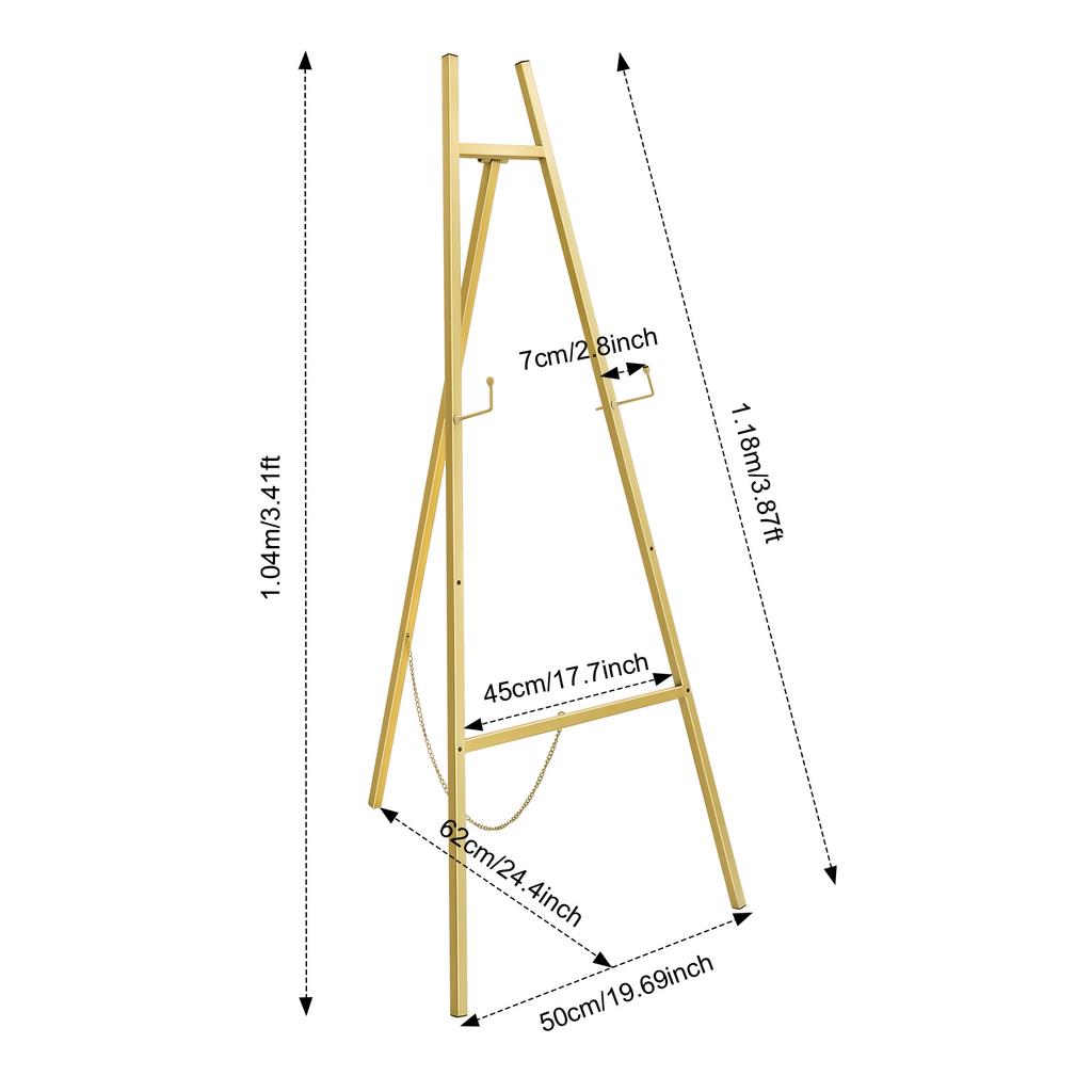 2 Pack Easel Stands Floor Easel Foldable Display Stand Height Adjustable Gold Easel Stand for Weddings Shops Exhibitions