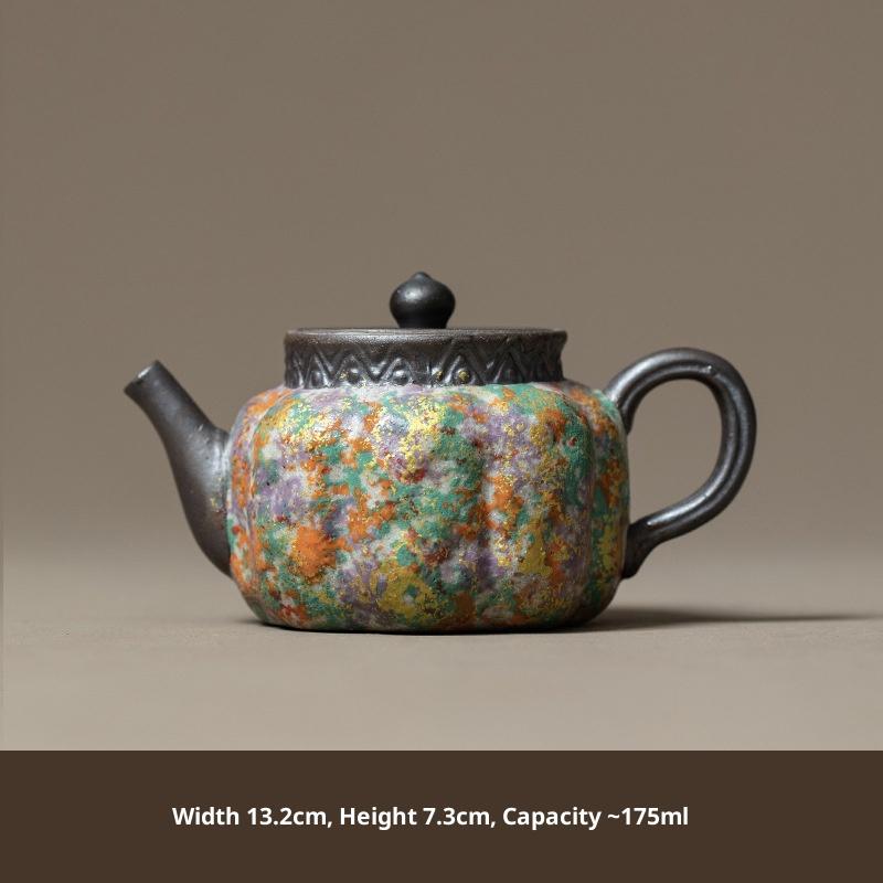 Old Rock Clay Teapot Gold Thread Color Rock Handmade Coarse Pottery Tea Set for Home Use Tea Infuser Tea Kettle