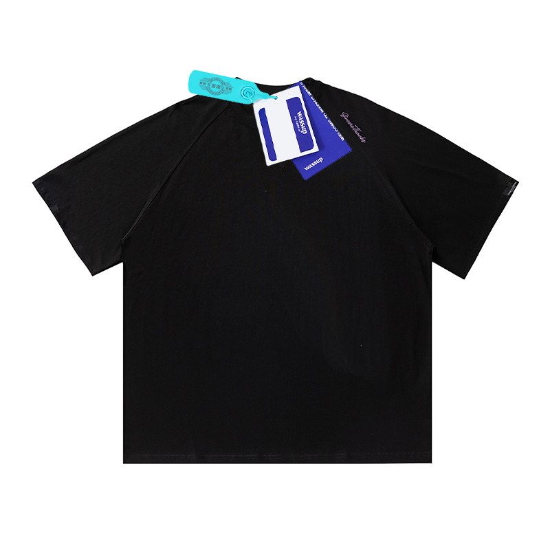 Wassup Summer New Product Japanese Style Men's Heavyweight Short-Sleeved T-Shirt Casual Loose Pure Cotton Glacier Blue Half-Sleeve Top