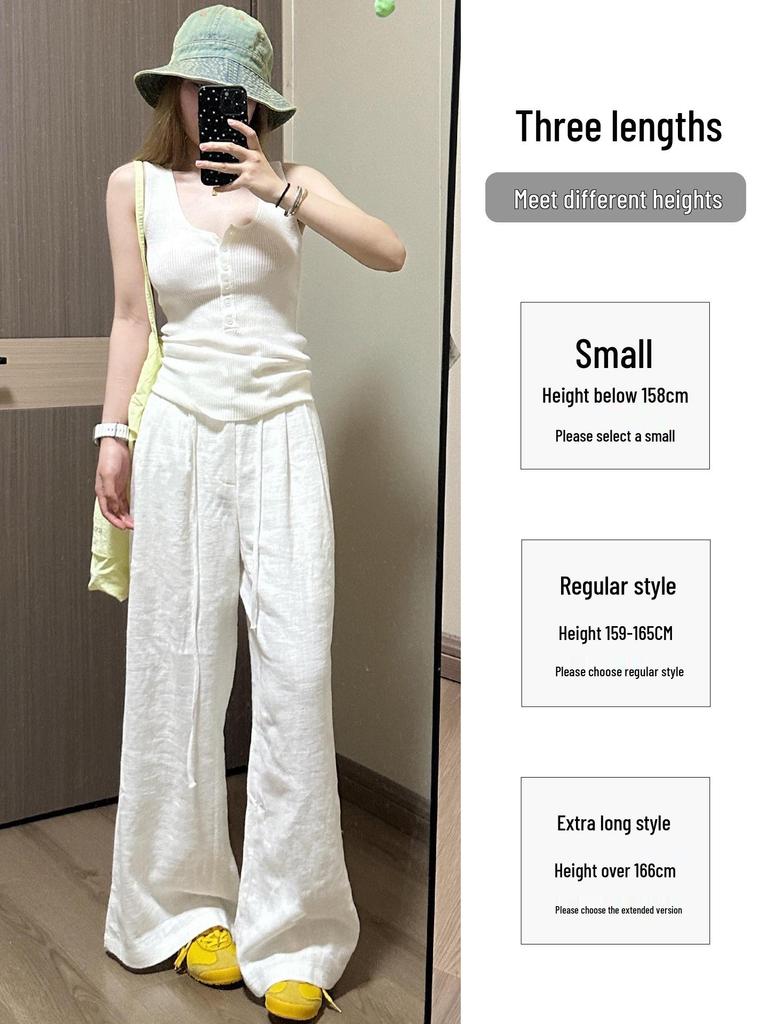 Women's Korean Style Loose Wide-Leg White Pants, Spring 2026 High-Waisted Straight-Leg Design
