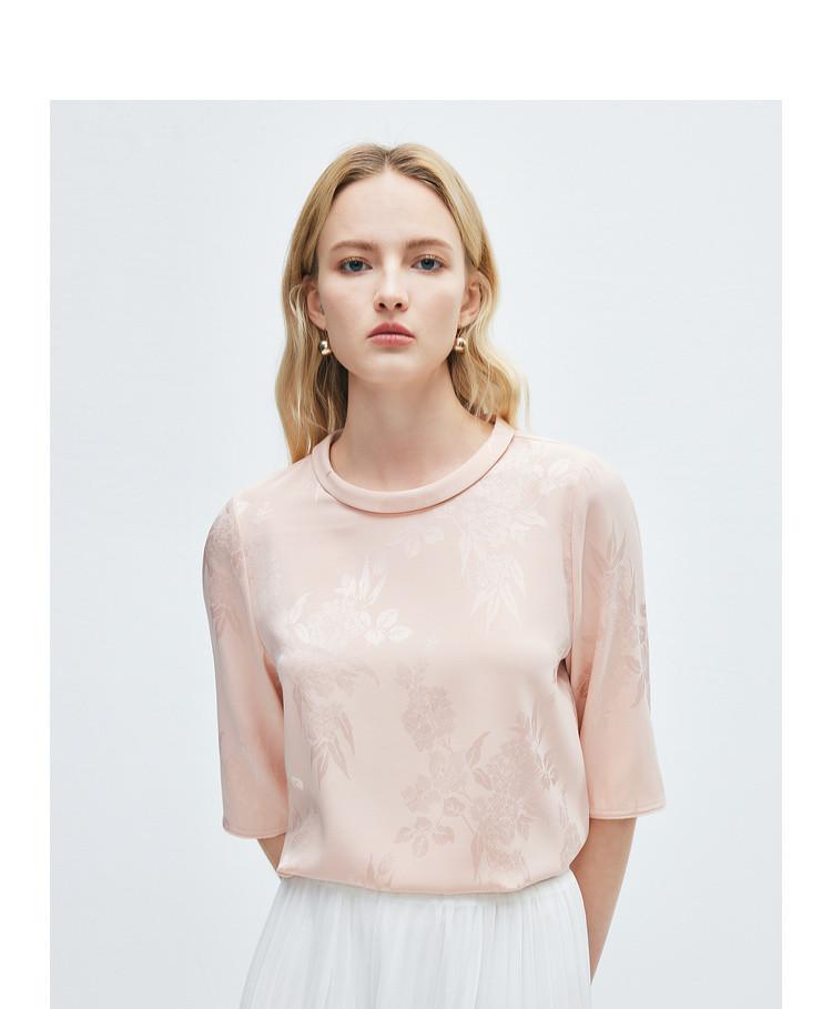 19mm stretch jacquard] Spring and summer round neck sweet temperament, anti-aging mulberry silk shirt for women