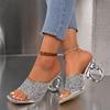2025 New Women Sandals  Sexy Slip On Party Shoes Women Summer Trend High Heels Sandals Luxury Crystal Square Toe Slippers Women